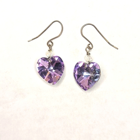 Light Purple Crystal Heart Earrings - Picture 7 of 17